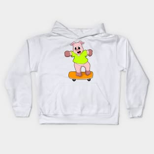 Pig as Skater on Skateboard Kids Hoodie